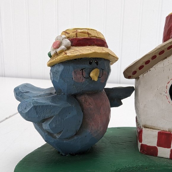 Vintage Eddie Walker Candle Holder Blue Bird Couple Birdhouse Holds 3 Candles - Picture 3 of 13